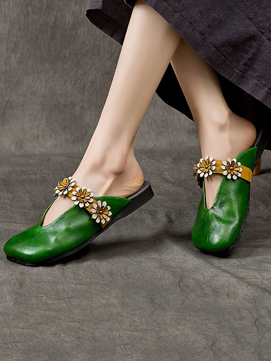 Summer Flower Leather Slippers Sc1011