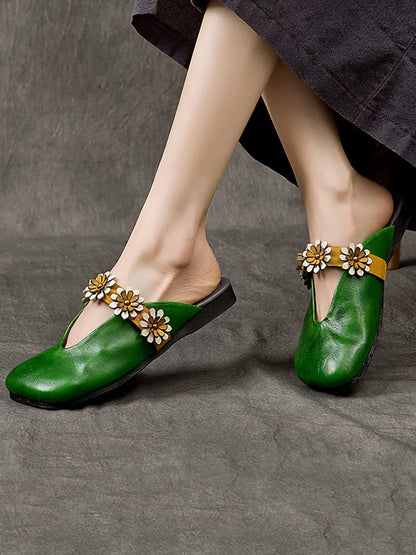 Summer Flower Leather Slippers Sc1011