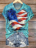 Women's Vintage Heart Flag Art Print V-neck Casual T-Shirt