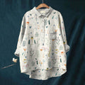 Comstylish Vintage Floral Art Casual Cotton Linen Shirt