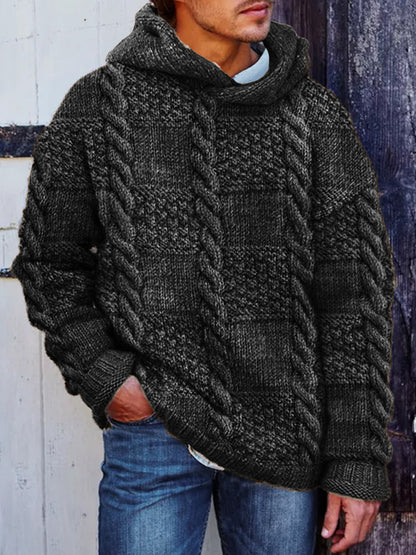 Men's Retro Check Cable Knit Chunky Hooded Sweater artswardrobe