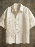 Vintage Lace Floral Pattern Linen Short Sleeve Shirt elevenforest