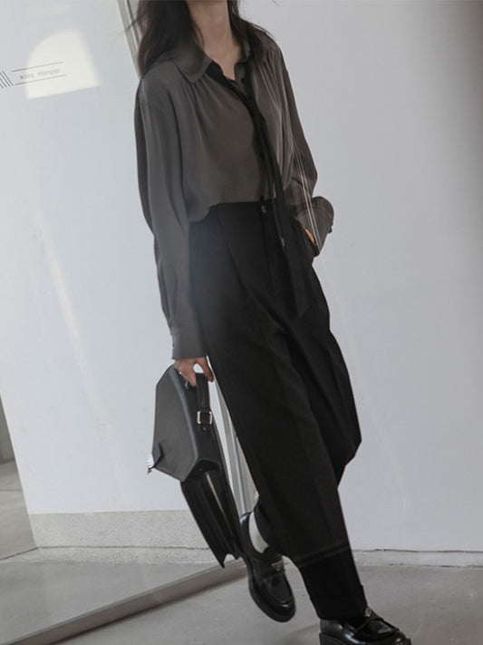 Spring Minimalist Long Sleeve Button Up Shirt Korean Style Tie Shirts Blouse Loose Clothes Tops