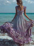Boho Lavender Floral Dyed Flowy Linen Maxi Dress elevenforest