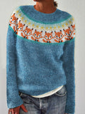 Lovely Fox Inspired Cozy Knit Yoke Sweater artswardrobe
