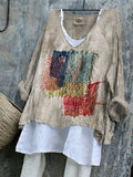 Colorful Patch Japanese Sashiko Art Linen Blend Tunic elevenforest