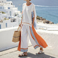 Contrast Color Striped T-shirt Linen Blend Two Piece Set elevenforest