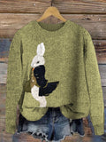 Cool Bunny Pattern Cozy Knit Sweater artswardrobe