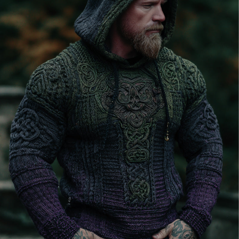 Men's Vintage Halloween Viking Embroidered Sweater elevenforest