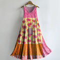 Women's Bohemian Floral Art Print Crew Neck Sleeveless Cotton Pocket D