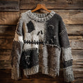 Halloween Pumpkin Face Contrast Stitched Cozy Knit Sweater elevenforest