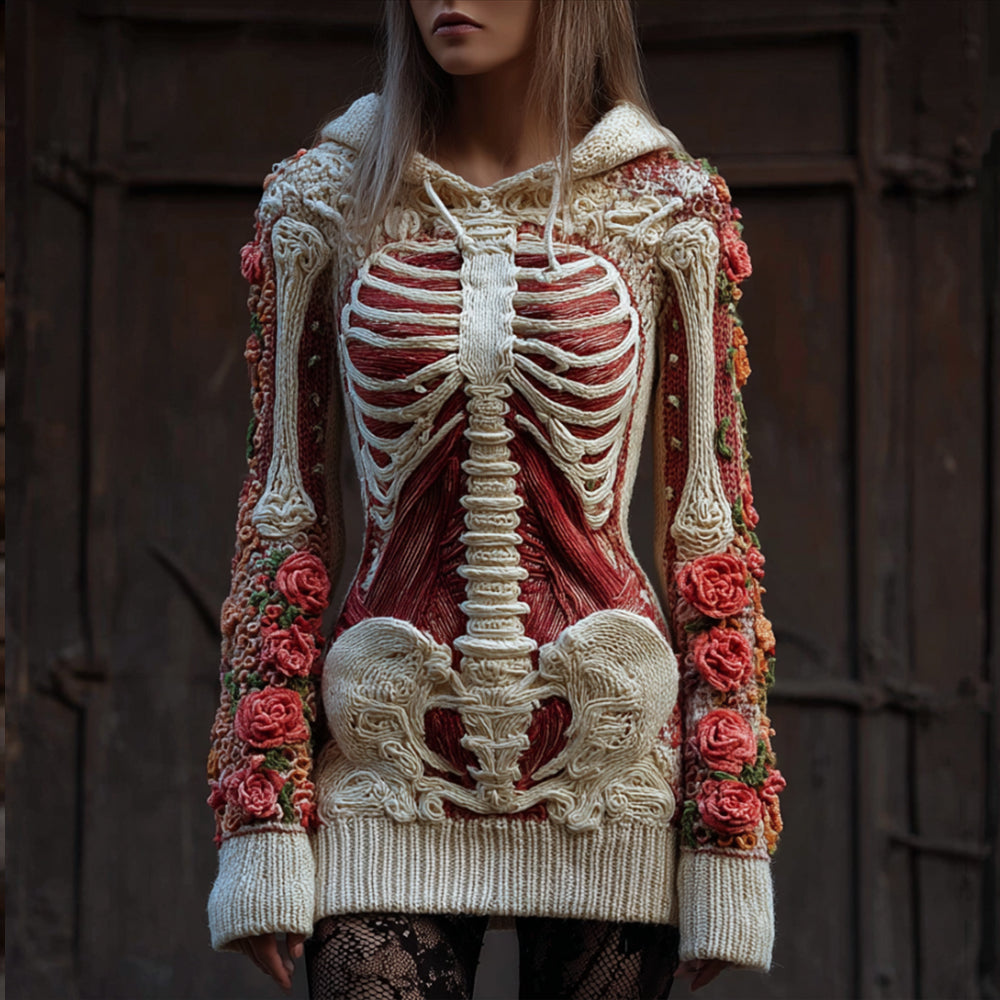 Halloween Anatomy Art Flower Clash Vintage Hooded Sweater artswardrobe