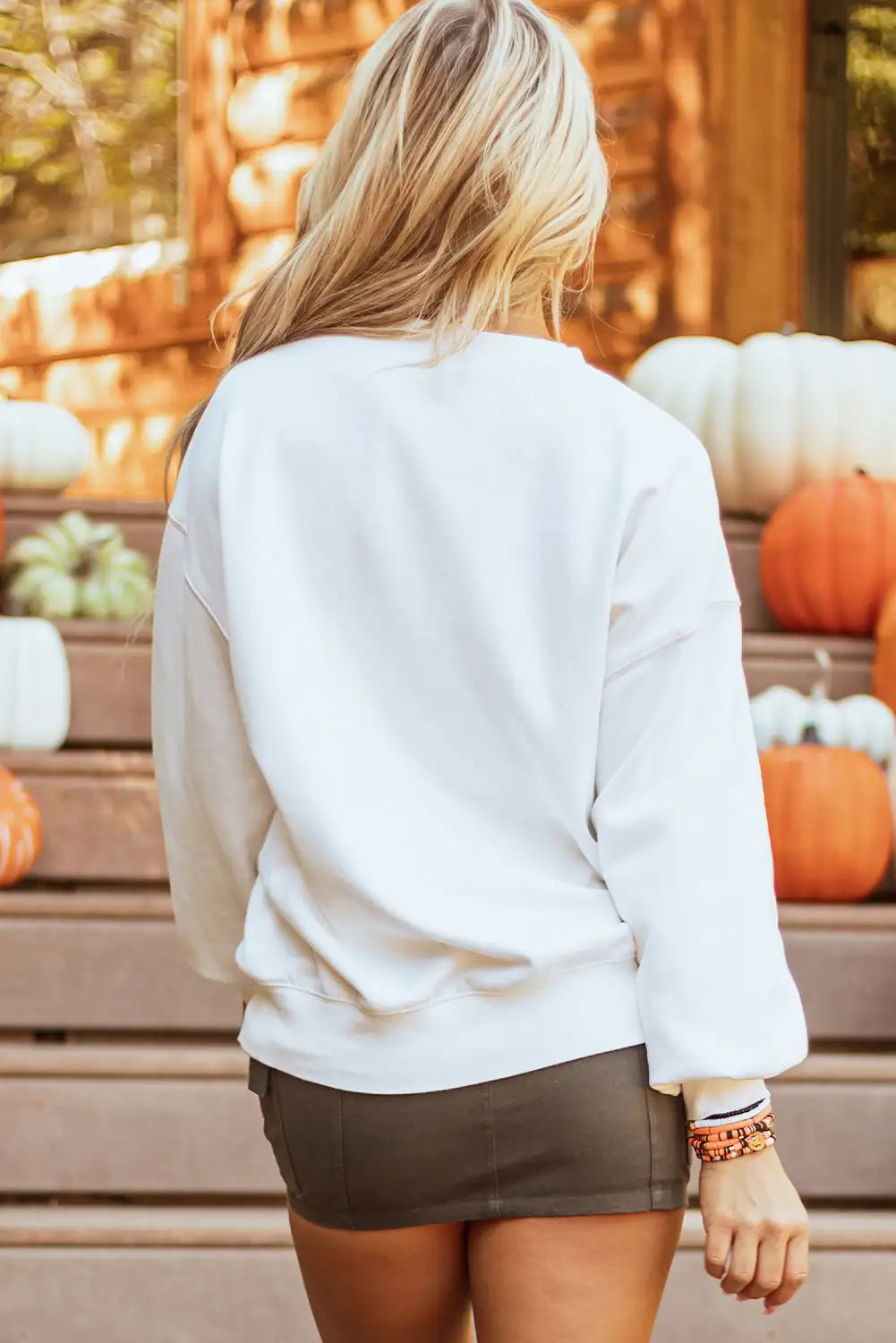 White Pumpkin Patched Pullover Sweatshirt