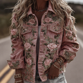 Vintage Romantic Pink Roses Embroidery Denim Jacket elevenforest