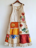Boho Floral Lace Patchwork Linen Blend Dress elevenforest