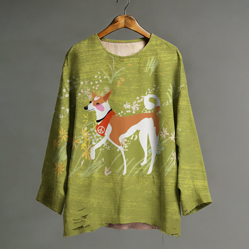 Comstylish Walk For Peace Aloka Dog Art Cotton Linen Shirt