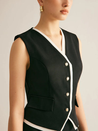 Contrast Trim Cinched Vest