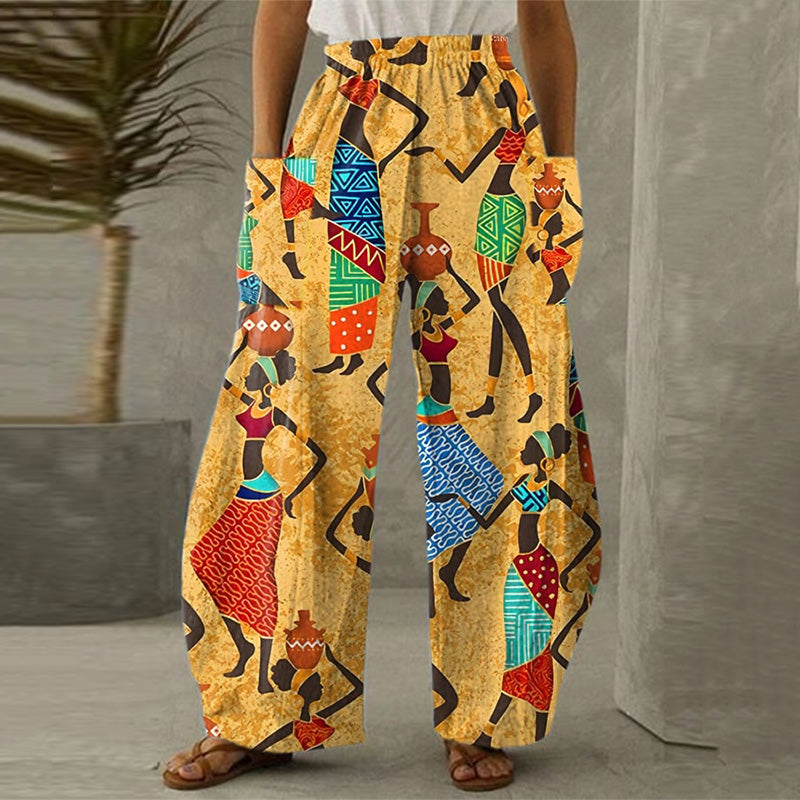 Comstylish Women‘s Black Juneteenth Art Print Wide Leg Pants