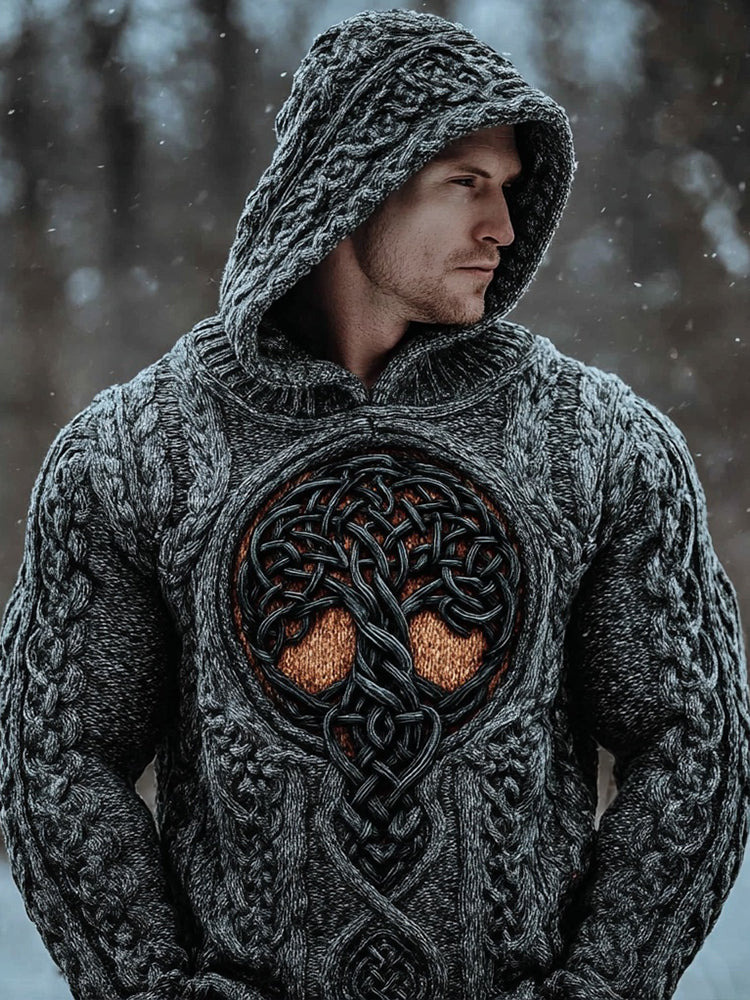 Men's Viking Tree Of Life Celtic Knot Knit Hooded Sweater artswardrobe