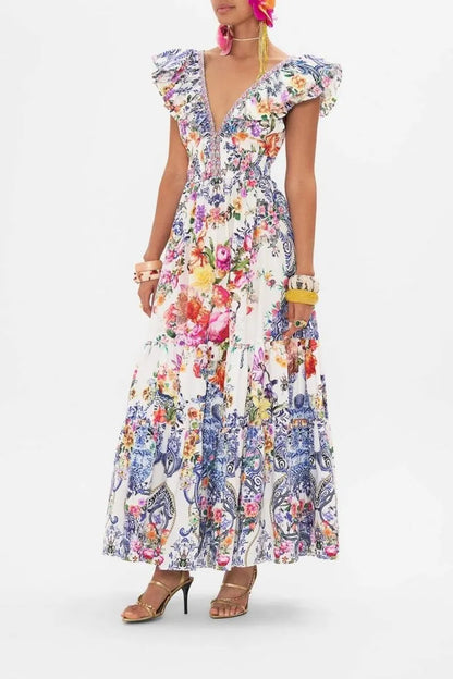 June Printed Ruffle Maxi Dress