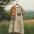 Sheep Floral Patchwork-print Linen Midi Dress elevenforest