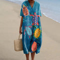 Comstylish Women's Resort Collection Watercolor Turtle Pattern Pattern Casual Flowy Midi Dress
