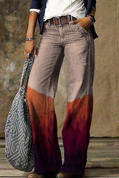 Print Patchwork Boot Cut Denim Jeans(8 Colors)