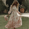 Women's Vintage Pink Rose Art Flowy Maxi Dress elevenforest