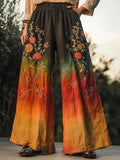 Vintage Boho Floral Embroidered Gradient Linen Pants elevenforest