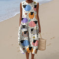 Women's Colorful Sheep Art Print Crew Neck Tank Midi Dress elevenforest