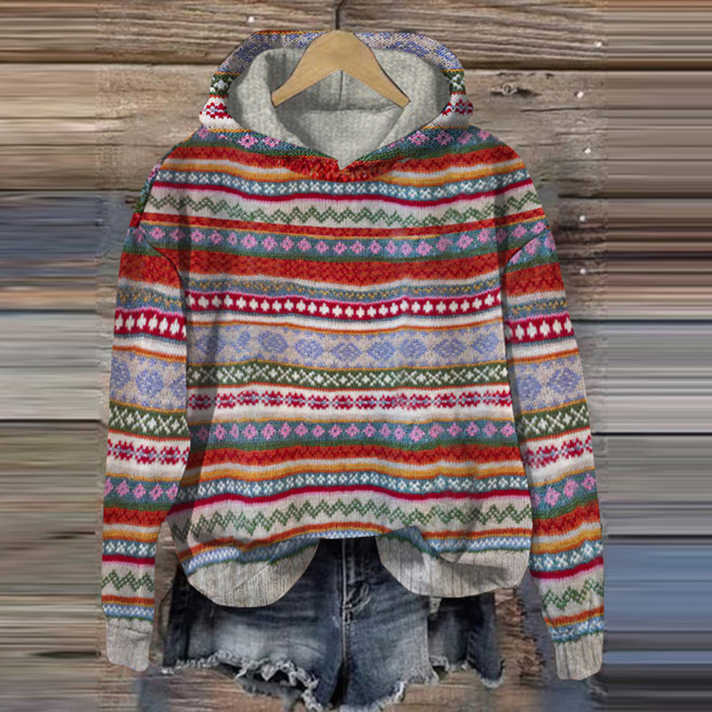 Vintage Fairman Island Pattern Contrast Jacquard Hooded Sweater elevenforest