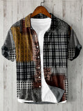 Vintage Checkered Patchwork Contrast Color Linen Shirt elevenforest