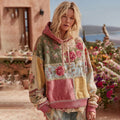 Women's Rose Floral Patchwork Art Cozy Warm Hoodie elevenforest