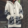 Vintage Cat Art Print Cozy Button Sweater elevenforest