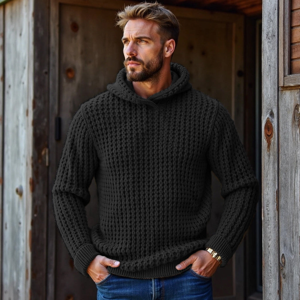 Men's Vintage Plaid Woven Solid Color Hooded Sweater elevenforest