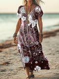 Women's Hippie Butterfly Art Print Pocket Cotton Dress