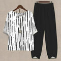 Black White Hand Painted Line Printing Loose Two-Piece Set elevenforest