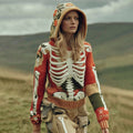Comstylish Women's Halloween Skull Ribs Flower Pattern Cozy Hooded Sweater