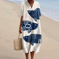 Women's Vintage Fish Art Print Casual Midi Dress elevenforest