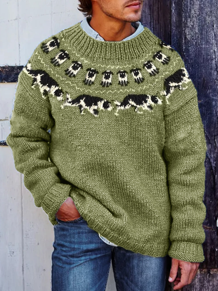 Men's Vintage Border Collie & Sheep Cozy Knit Isle Sweater elevenforest