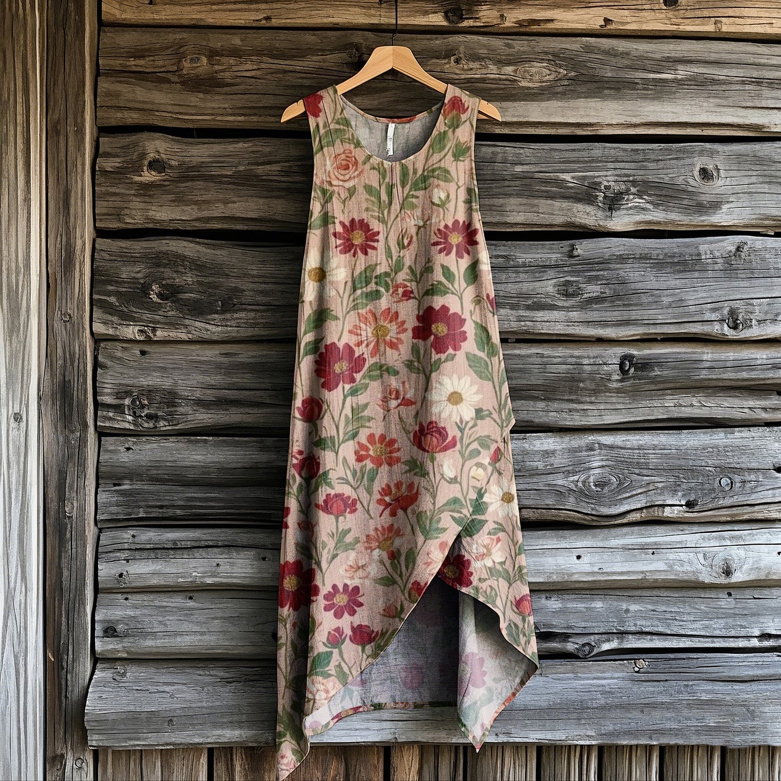 Women's  Bohemian Style Lovely Flowers Art Irregular Design Sleeveless Dress elevenforest