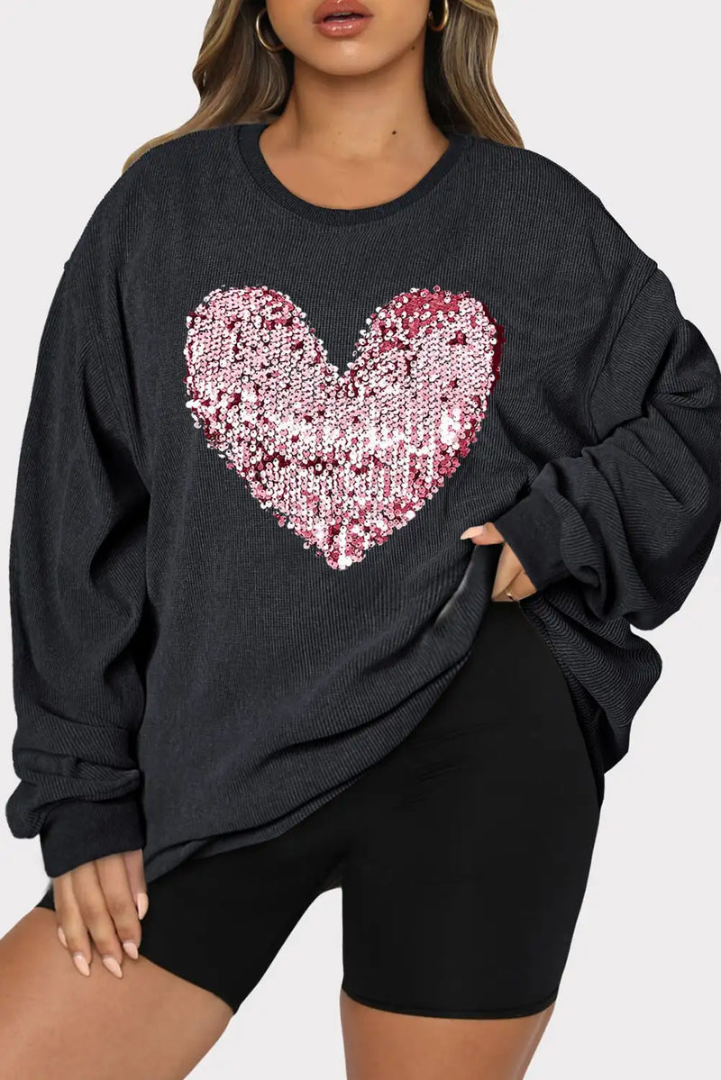 Sequin Heart Black Sweatshirt