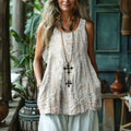Vintage Lace Art Women's Linen Tank Top elevenforest