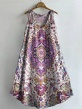 Women's Ethnic Totem Floral Art Print V-neck Pocket Cotton Dress
