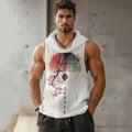 Men's Retro  Japanese Art Style Loose Linen Cozy Hooded V-neek Sleeveless Top elevenforest