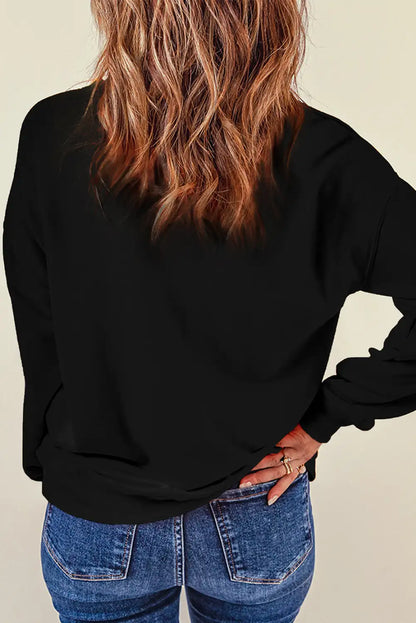 Chenille Embroidered Heart Sweatshirt Black