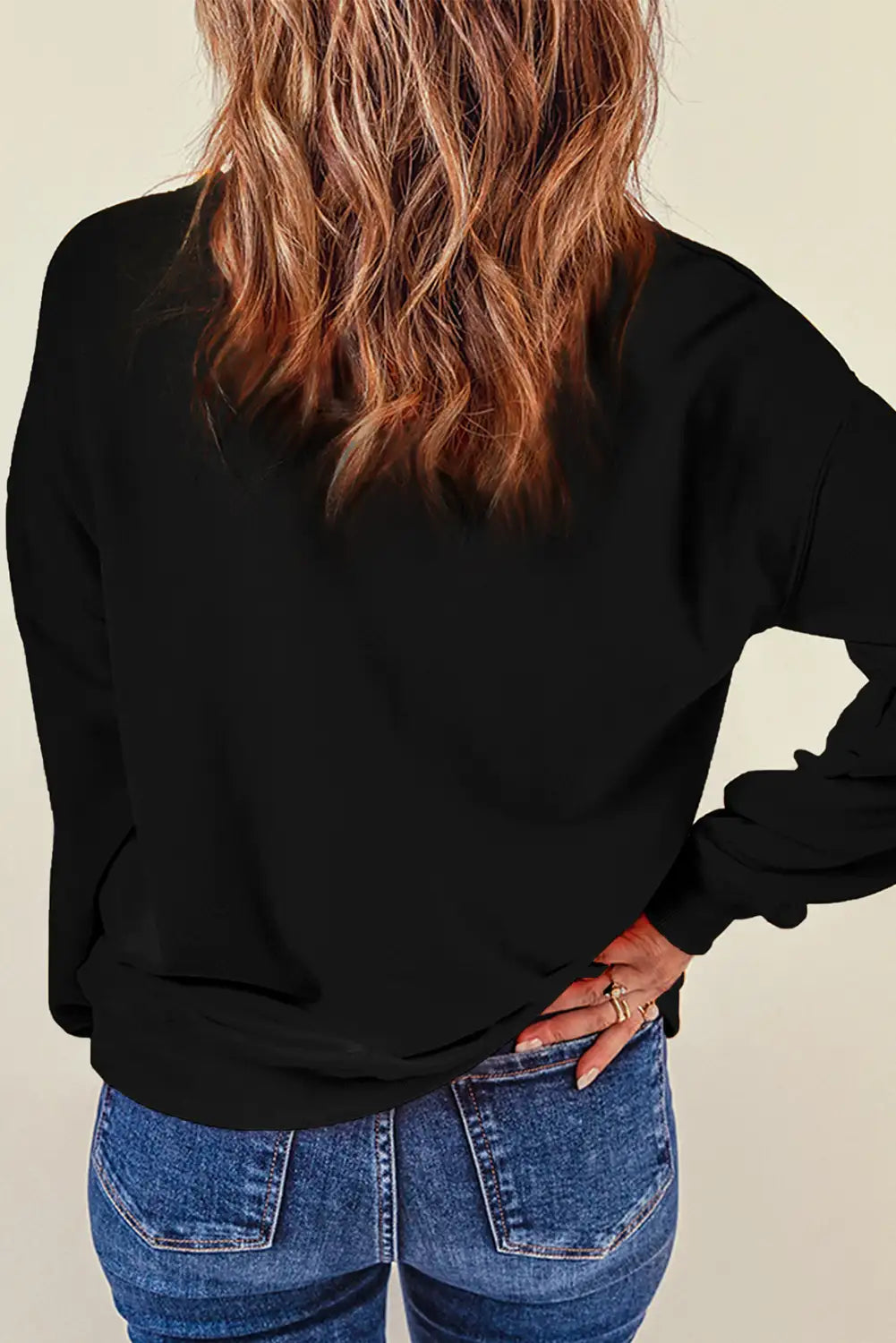 Chenille Embroidered Heart Sweatshirt Black