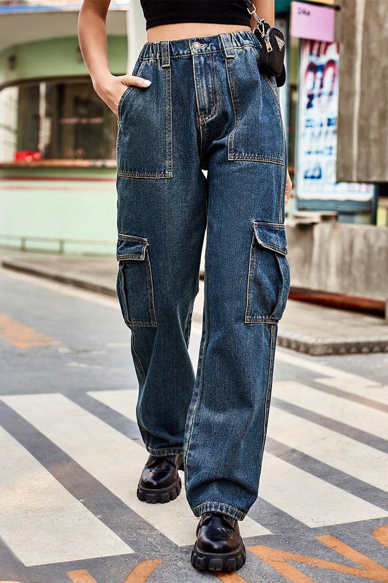 Street Pocket Loose Denim Jeans