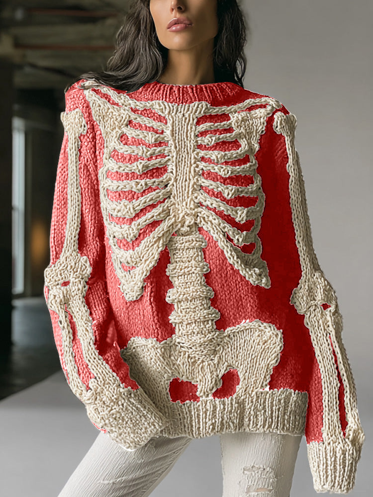 Women's Vintage Halloween Skull Embroidered Sweater artswardrobe