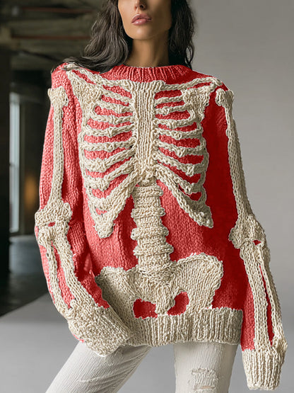 Women's Vintage Halloween Skull Embroidered Sweater artswardrobe